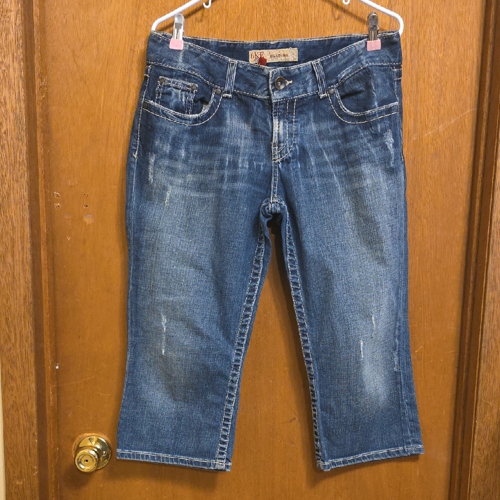 BKE Women's Distressed Blue Cropped Jeans
